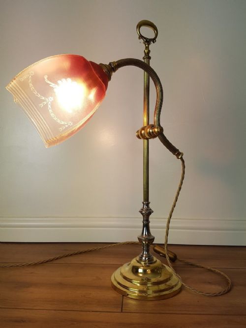 French Paris Rise & Fall Adjustable Table Lamp C1910 Cranberry Shade