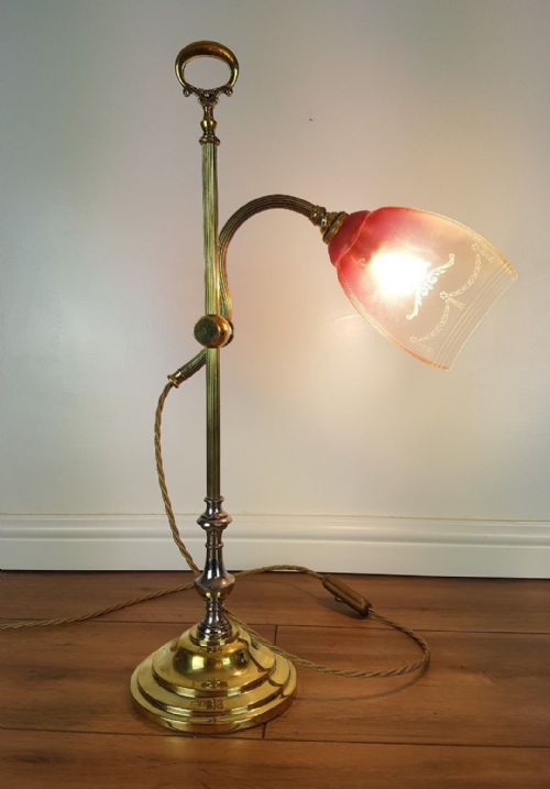 fig 1. French Paris Rise & Fall Adjustable Table Lamp c1910 Cranberry Shade