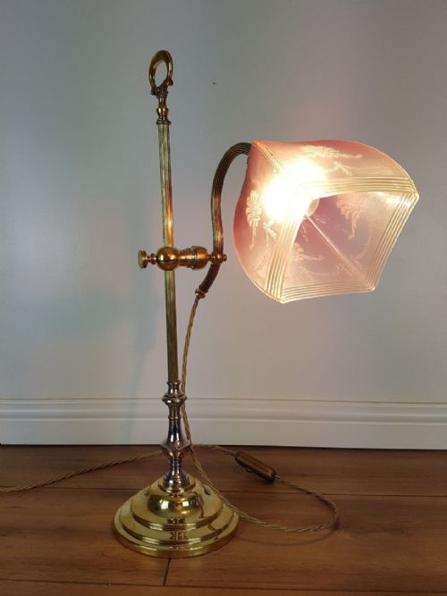 fig 2. French Paris Rise & Fall Adjustable Table Lamp c1910 Cranberry Shade