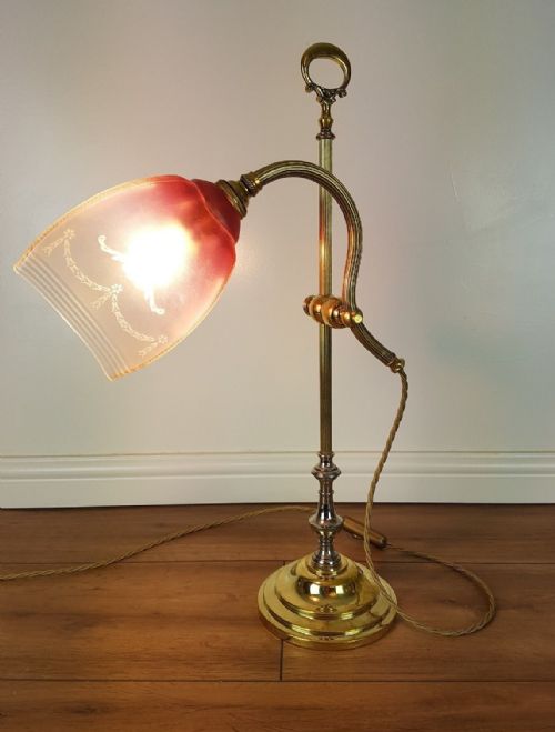 fig 3. French Paris Rise & Fall Adjustable Table Lamp c1910 Cranberry Shade