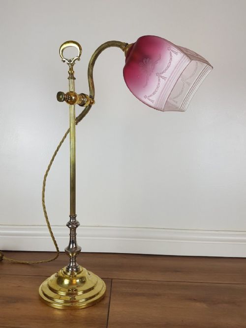 fig 4. French Paris Rise & Fall Adjustable Table Lamp c1910 Cranberry Shade