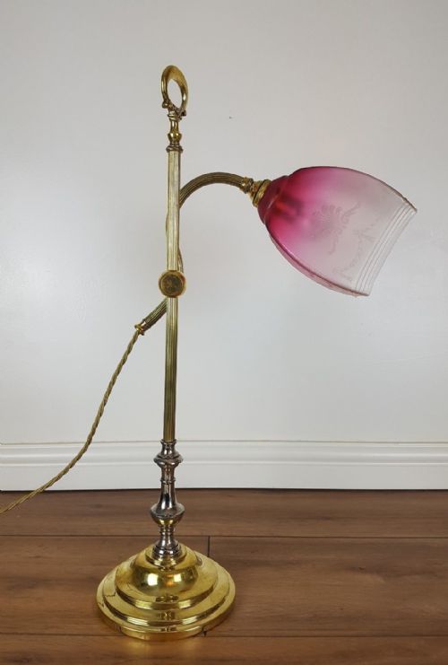 fig 5. French Paris Rise & Fall Adjustable Table Lamp c1910 Cranberry Shade