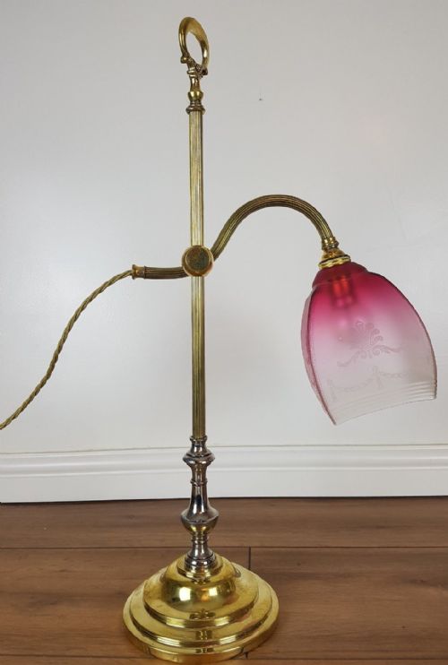 fig 6. French Paris Rise & Fall Adjustable Table Lamp c1910 Cranberry Shade