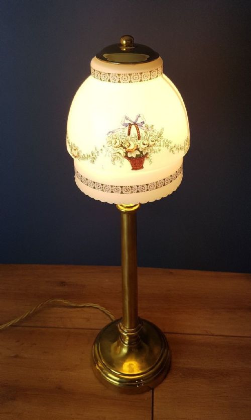fig 1. Brass Table Lamp with Decorated Flower Basket Shade