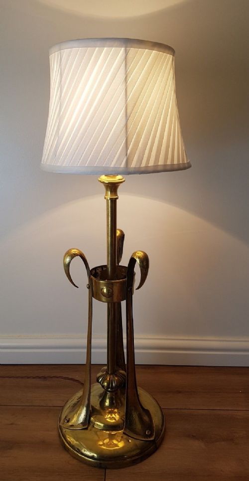 fig 1. Large Arts & Crafts Brass Table Lamp with Pleat Shade
