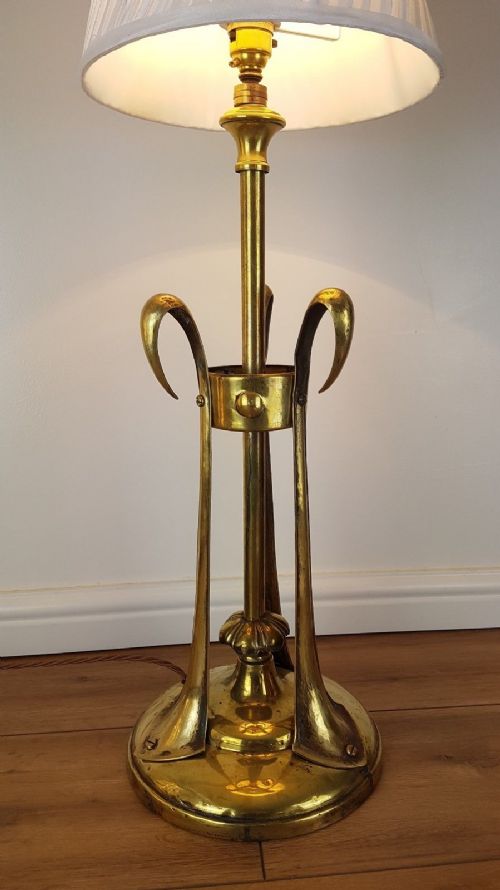 fig 2. Large Arts & Crafts Brass Table Lamp with Pleat Shade