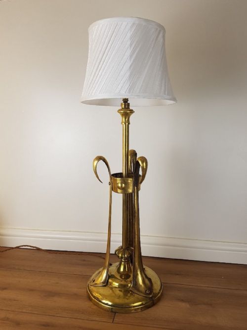 fig 4. Large Arts & Crafts Brass Table Lamp with Pleat Shade