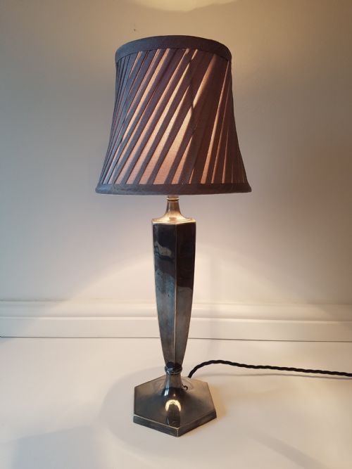 fig 1. Distressed Silver Plated Charles Hawksworth & John Eyre Table Lamp; PAT Tested