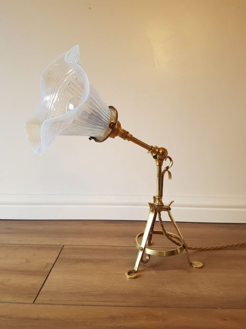 C1900 Adjustable Pullman Desk Wall Lamp; Rewired. Milk Vaseline Shade. Pat Tested