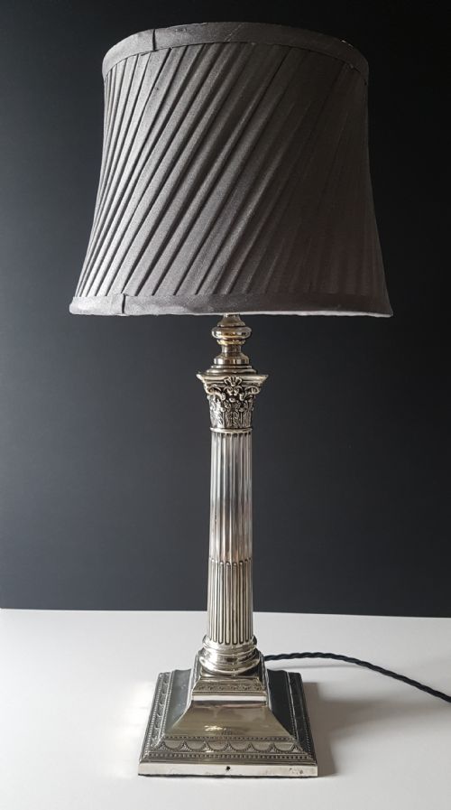 C1910 Large Silver Plated Corinthian Column Lamp