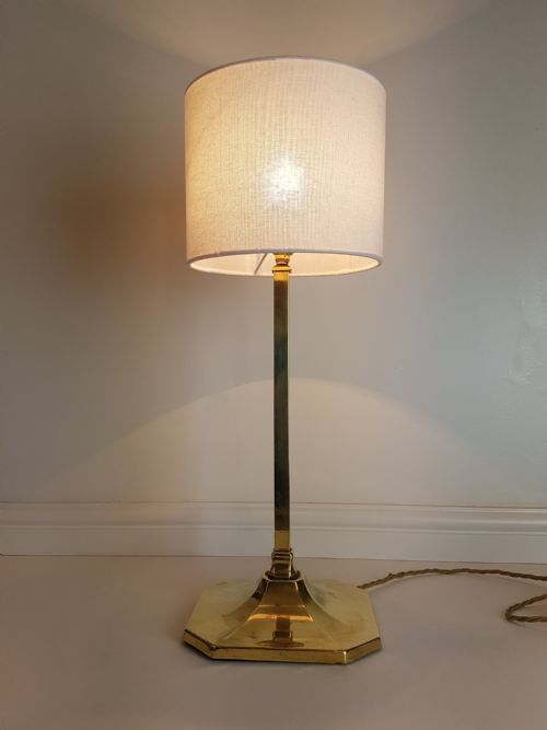 C1920 Stylish French Brass Square Column Table Lamp