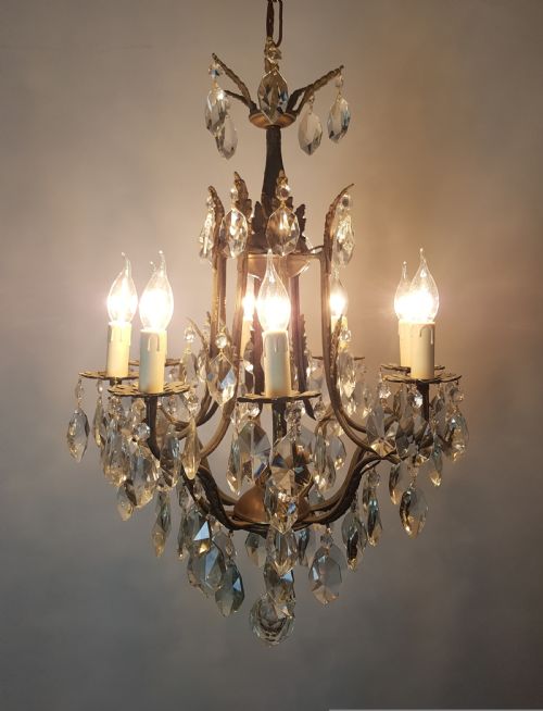 C1910 8 Arm Gilt Brass Birdcage Chandelier; Fully Rewired and Restored