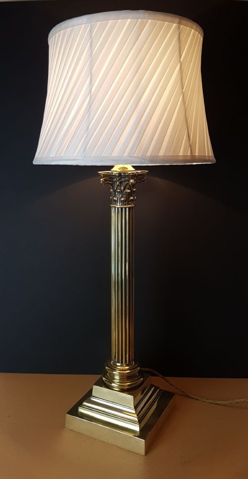 C1910 Very Large Brass Corinthian Column Table Lamp; Rewired and Pat Tested