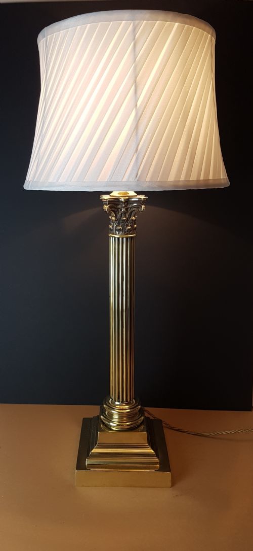 fig 1. c1910 Very Large Brass Corinthian Column Table Lamp; Rewired and PAT tested