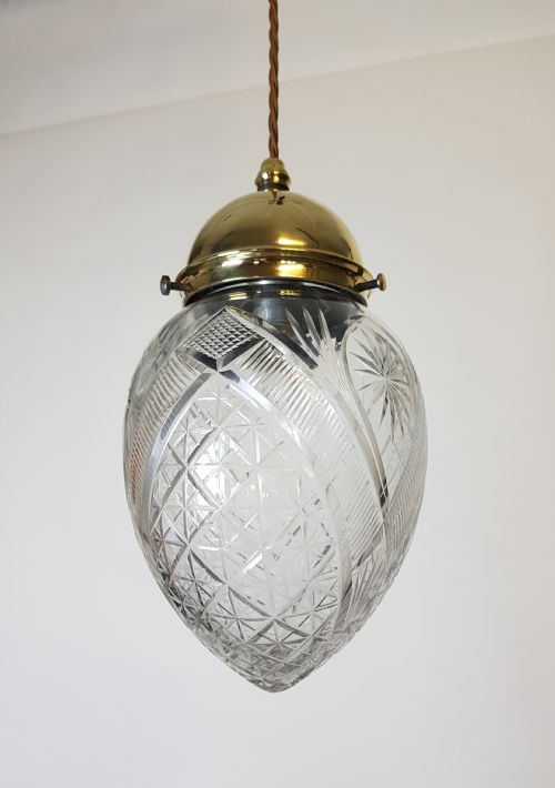 Edwardian Large Cut Crystal Ceiling Light with Original Brass Gallery; Rewired