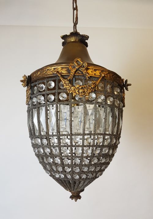 1920s Continental Glass Beaded Hall Lantern; Rewired