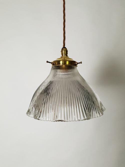 Holophane Ceiling Light with Original Brass Gallery, Rewired