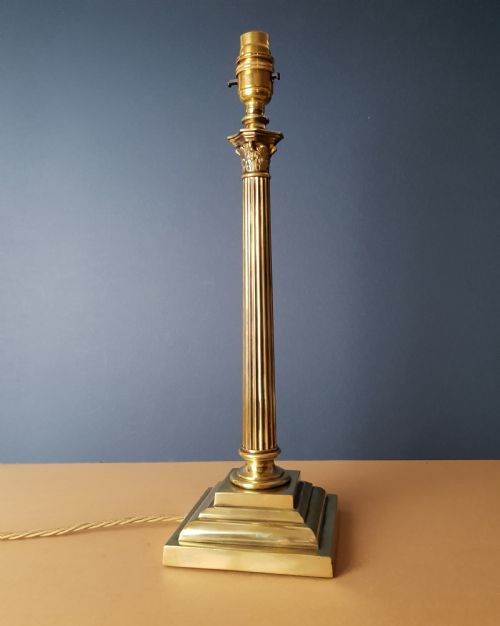 C1910 High Quality Brass Corinthian Column Table Lamp; Rewired and Pat Tested