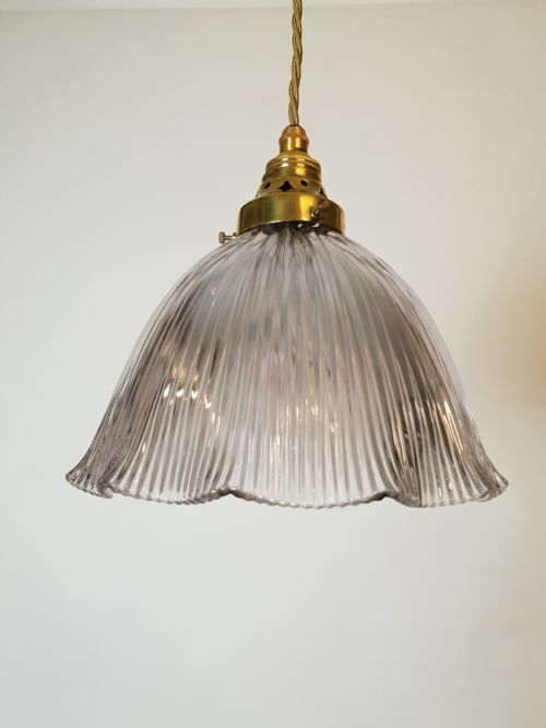 Holophane Ceiling Light with Original Stamped Brass Gallery, Rewired