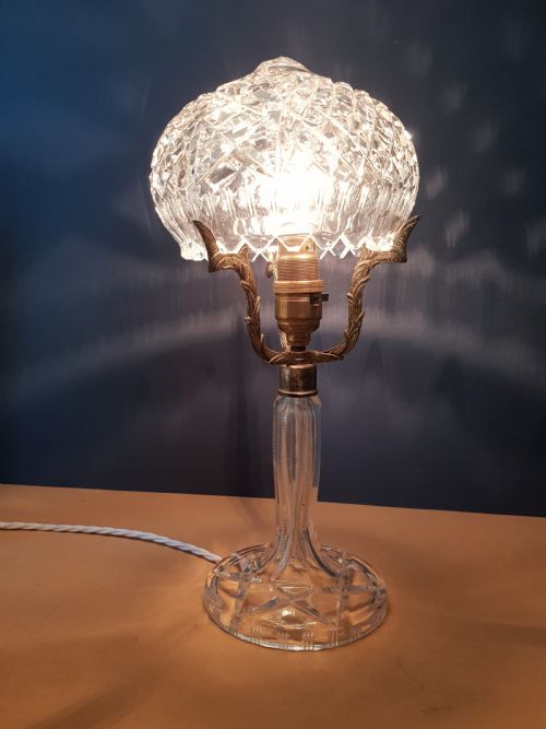 Small Cut Crystal Mushroom Table Lamp,  Rewired and Pat Tested
