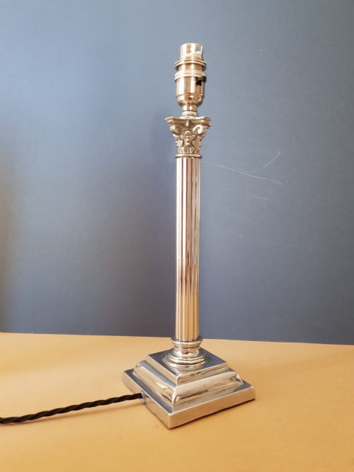1920s Chrome Corinthian Column Table Lamp