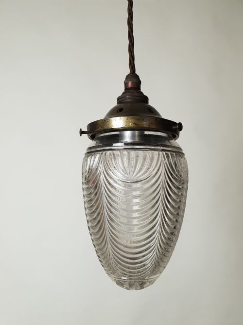 Edwardian Glass Pineapple Ceiling with Aged Brass Gallery, Rewired
