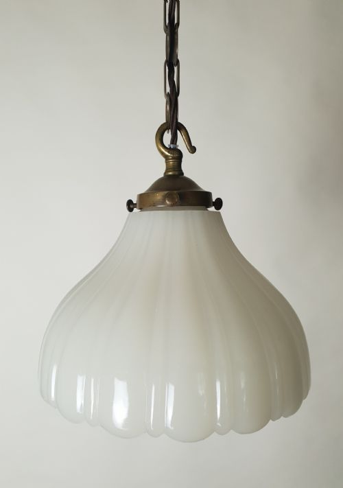Moonstone Ceiling Light with Original Aged Brass Gallery, Rewired