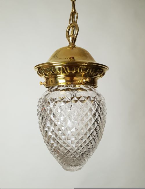 Edwardian Cut Crystal Pineapple Ceiling Light, Rewired