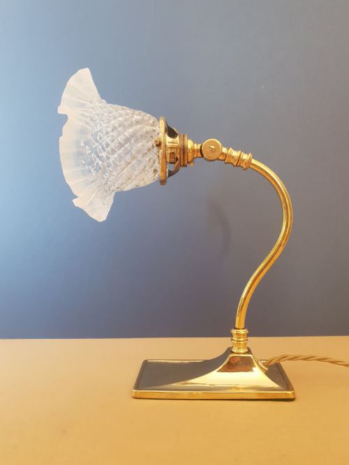 Small Edwardian Ladies Table Lamp with Original Vaseline Shade, Rewired and Pat Tested