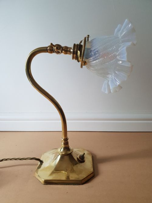 Edwardian Ladies Adjustable Table Lamp with Original Vaseline Shade, Rewired and Pat Tested
