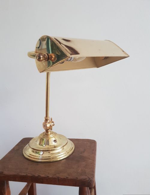 Edwardian Brass Bankers Lamp, Rewired and Pat Tested