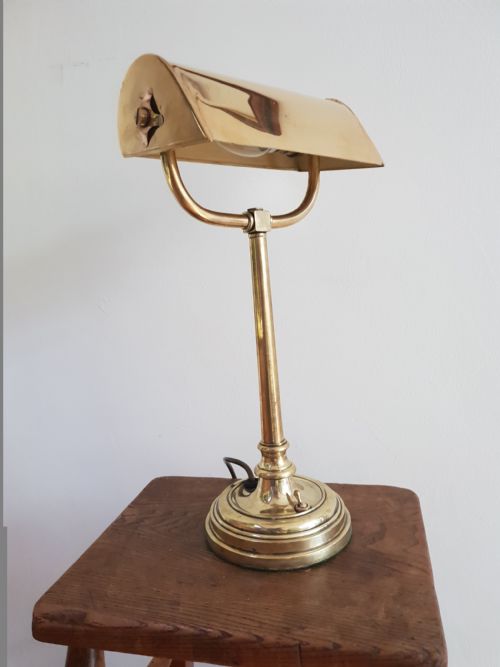 Edwardian Brass Library Bankers Lamp, Rewired and Pat Tested