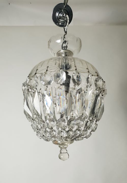 Victorian Crystal Bag Ceiling Light with Chrome Fittings, Rewired