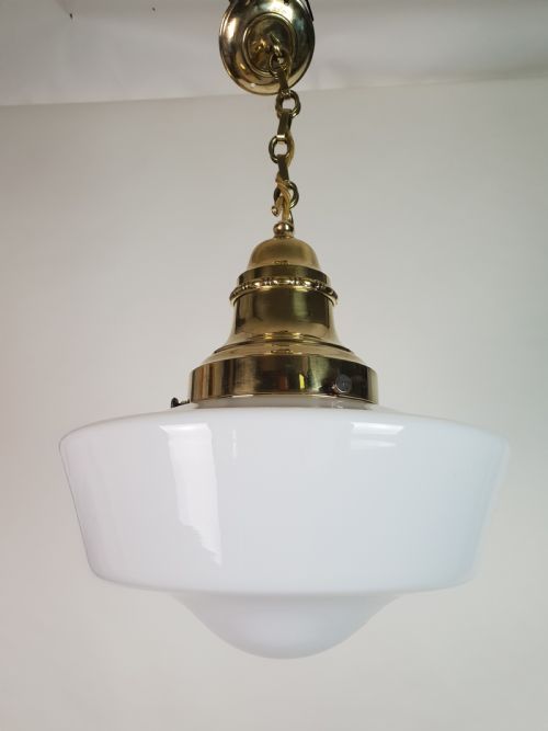 Edwardian Opaline Ceiling Light with Original Brass Gallery, Rewired