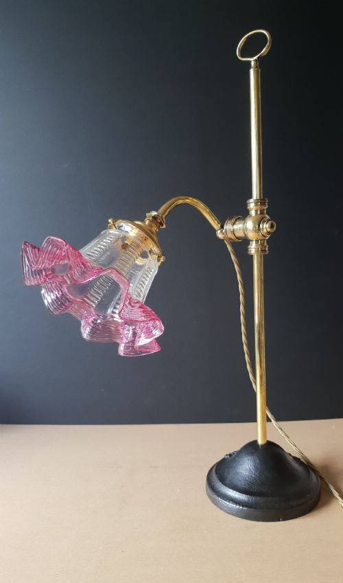 Adjustable Rise & Fall Paris Brass Desk Table Lamp with Glass Shade