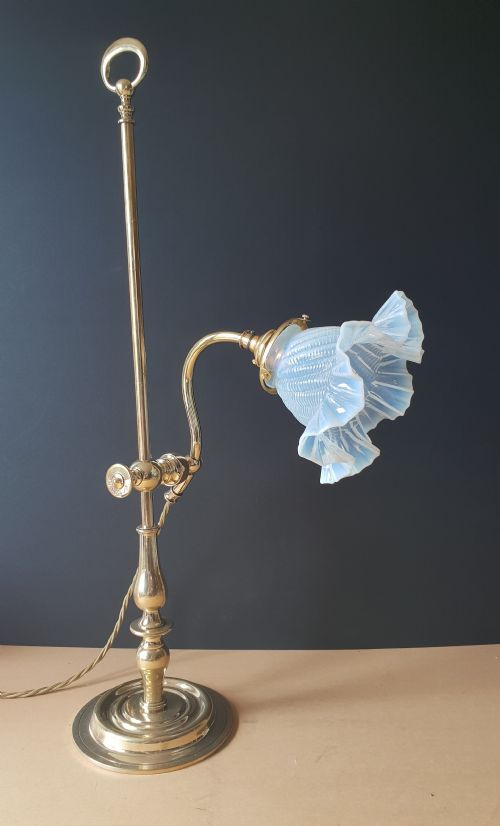 Adjustable Rise & Fall Paris Brass Desk Table Lamp with Vaseline Shade