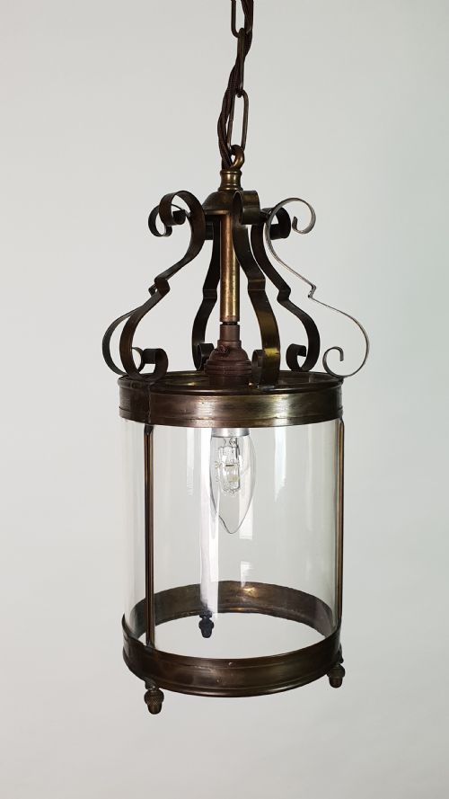 French Brass Strapwork Hall Lantern, Rewired
