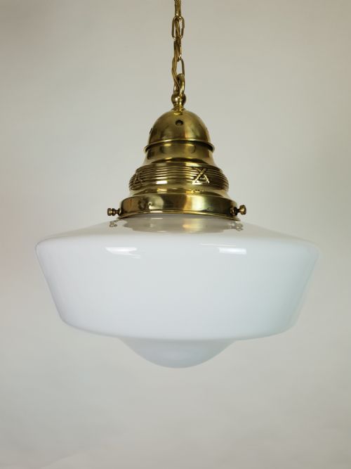 Edwardian Opaline Ceiling Light with Original Brass Gallery, Rewired