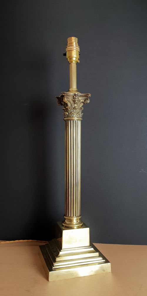 Tall C1910 Brass Corinthian Column Table Lamp, Rewired and Pat Tested