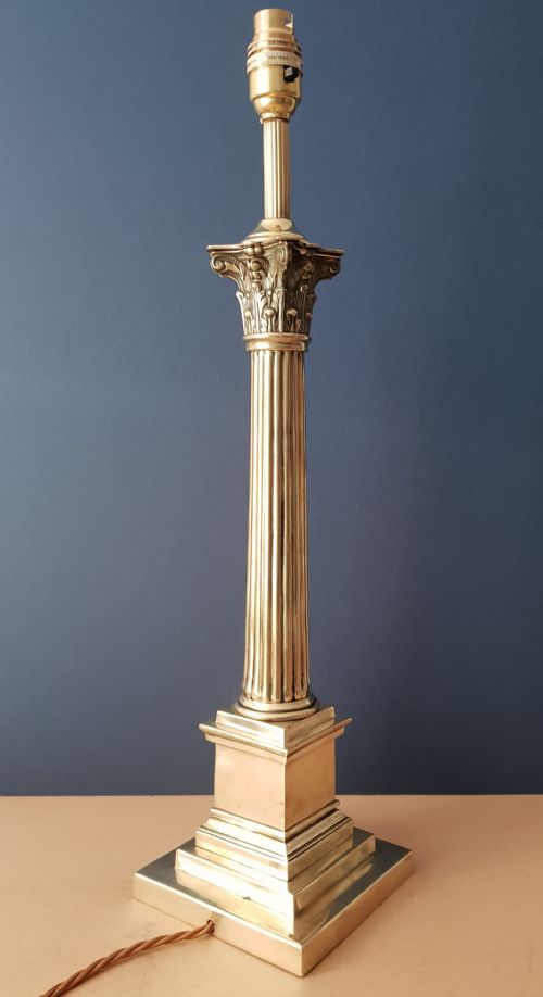 Tall C1910 Brass Corinthian Column Table Lamp, Rewired and Pat Tested