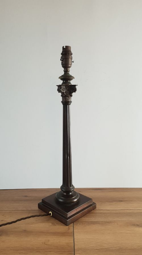 Bronzed Brass Corinthian Column Table Lamp, Rewired and Pat Tested