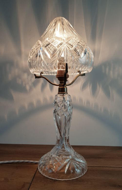 C1920 Crystal Mushroom Table Lamp, Rewired and Pat Tested
