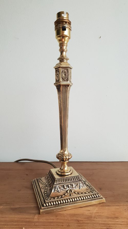 Decorated Brass Column Table Lamp, Rewired and Pat Tested