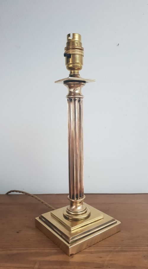 Small Heavy Cast Brass Corinthian Column Table Lamp, Rewired and Pat Tested