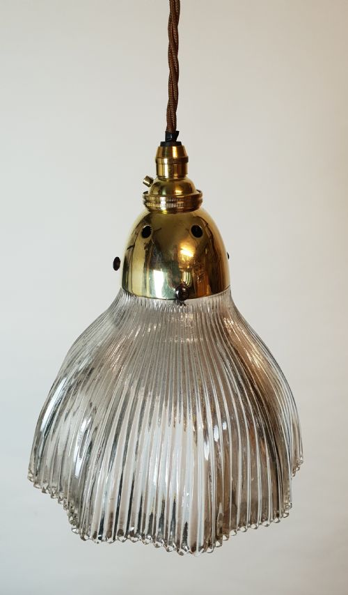 Single Holophane Pendant Ceiling Light, Rewired