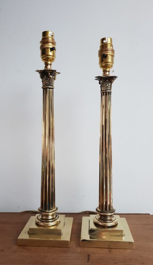 Near Pair of High Quality Brass Corinthian Column Table Lamps, Rewired and Pat Tested