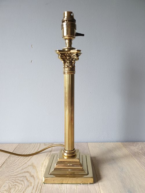 C1910 Corinthian Column Brass Table Lamp, Rewired and Pat Tested