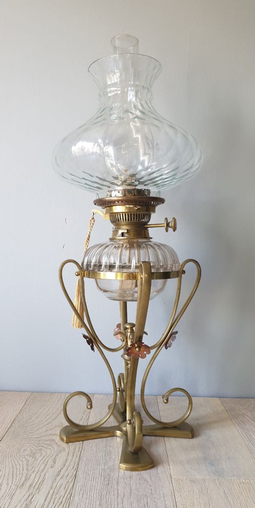 Hinks Arts and Crafts Brass Oil Lamp