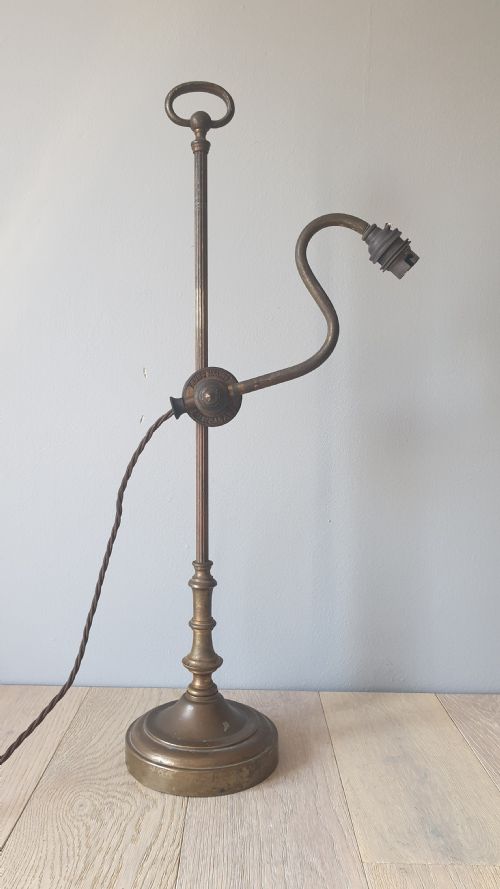 French Brevete Systeme Aged Brass Rise and Fall Table Lamp, Rewired and Pat Tested