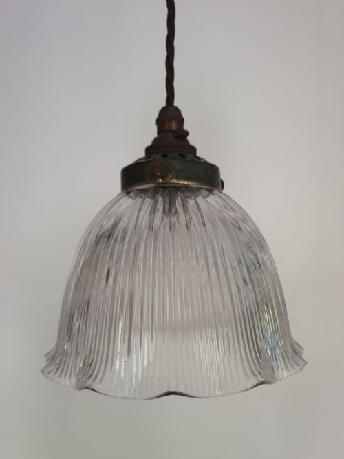 Single Holophane Ceiling Pendant Light, Original Gallery and Shade, Rewired